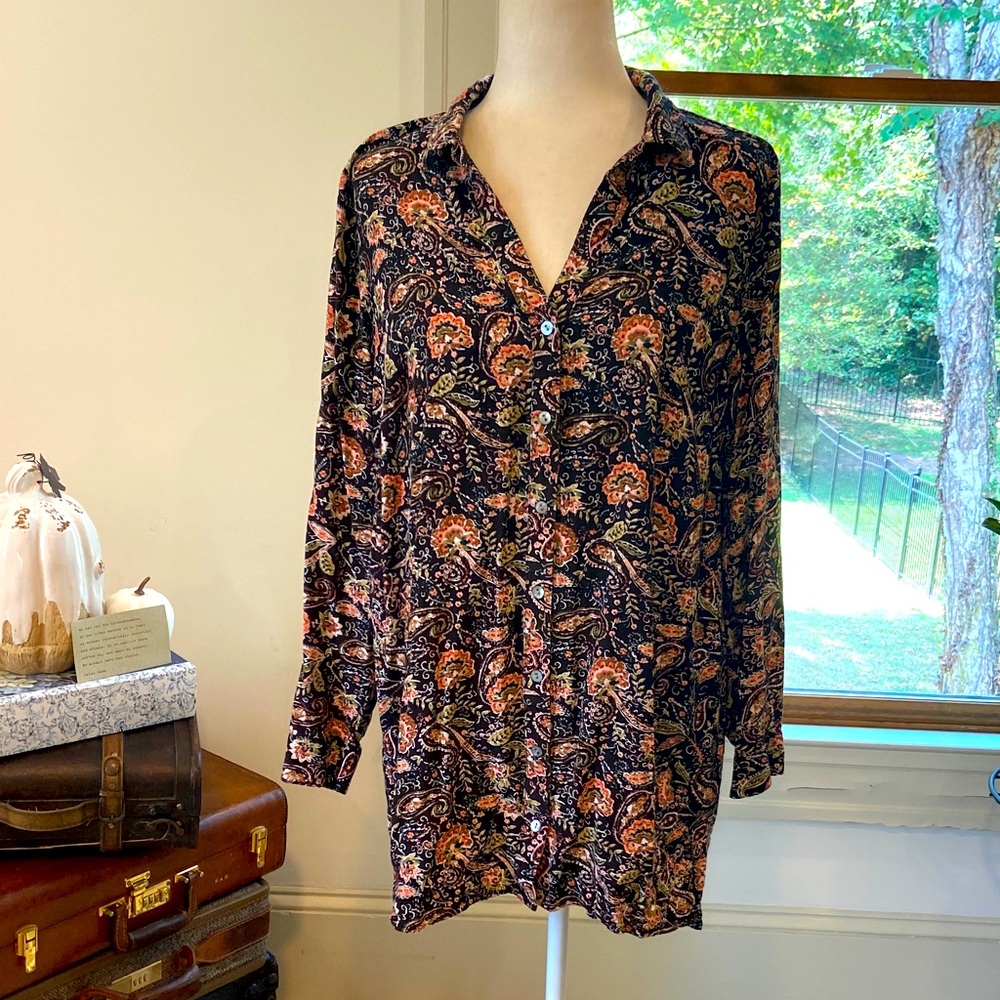 J. Jill Multicolor Paisley Button Down tunic shirt.  Size Medium